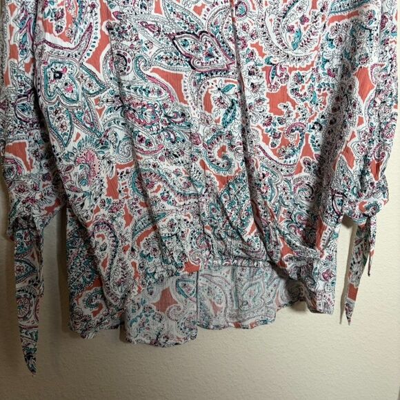 Daytrip Blouse Women's Small Floral V-Neck Wrap 3/4 Sleeve Tie Casual Top - Picture 3 of 8